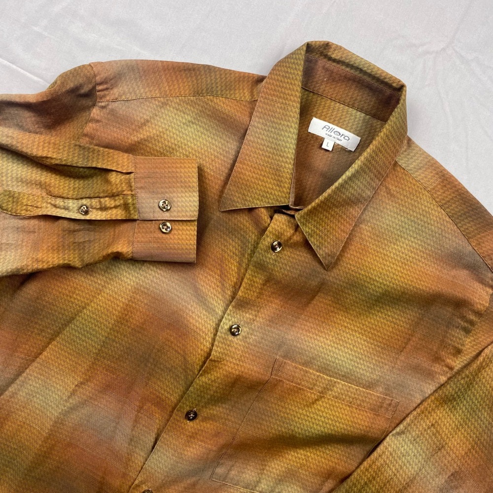 Allora Made in‎ Italy Shirt Mens Large Ombre Earth Tone Button Down Orange Brown